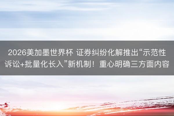 2026美加墨世界杯 证券纠纷化解推出“示范性诉讼+批量化长入”新机制！重心明确三方面内容