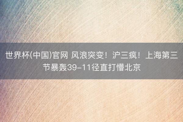 世界杯(中国)官网 风浪突变！沪三疯！上海第三节暴轰39-11径直打懵北京